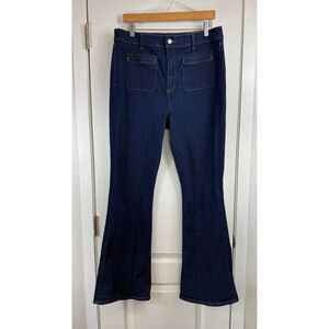 LOFT Women's Slim Flare Jeans Dark Wash Patch Pockets Size 31 / 12